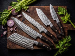 Damascus Chef Knife, Hand-Forged, Wenge Wood Handle, Leather Sheath