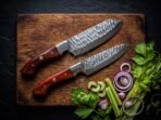 Damascus Chef Knife — Hand-Forged, Pakka Wood Handle, Leather Sheath - Image 4