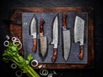 Damascus Chef Knife — Hand-Forged, Rosewood Handle, Leather Sheath - Image 3