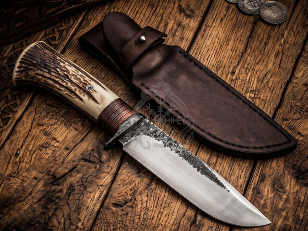 Damascus Camp Knife — Hand-Forged, Leather Sheath - view 2
