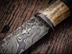 Damascus Camp Knife — Hand-Forged, Bone Handle, Leather Sheath - Image 3