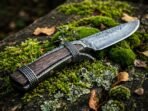 Damascus Skinner Knife — Hand-Forged, 8" Overall, Rosewood Handle, Leather Sheath - Image 4