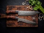 Damascus Chef Knife — Hand-Forged, Rosewood Handle, Leather Sheath - Image 4