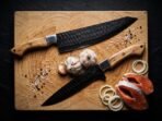 Damascus Chef Knife — Hand-Forged, Olive Wood Handle, Leather Sheath (RK-1141) - Image 4