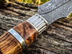 Damascus Camp Knife — Hand-Forged, 12″ Overall, Olive Wood Handle, Leather Sheath - view 5
