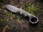 Damascus Camp Knife — Hand-Forged, 10" Overall, Micarta Handle, Leather Sheath - Image 4