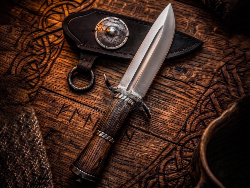 D2 Steel Camp Knife — Hand-Forged, Rosewood Handle, Leather Sheath