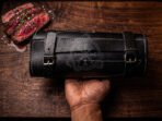 Damascus Chef Knife — Hand-Forged, Pakka Wood Handle, Leather Sheath - Image 2