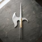 Brasscrest Hand Forged High Carbon Steel Polearm Head | Brass Langet Plates with Twin Steel Straps No Haft Supplied | Reenactment Display Gift | RK-1369