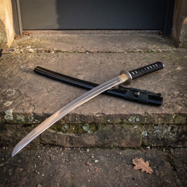Stormcrane Hand Forged High Carbon Steel Katana | 41.5 Inch Overall with 29 Inch Blade | Black Lacquered Wooden Saya and Cord Sageo | Japanese Collector Gift | RK-1272