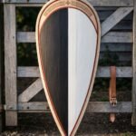 Palewing Hand Made Norman Kite Shield | 40 Inch Height | Black and White Per Pale with Engraved Knotwork Panel and Riveted Rawhide Rim | Medieval Reenactment Gift | RK-1561
