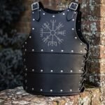 Nightvane Hand Made Black Leather Viking Cuirass | Vegvisir Engraved Chest Plate | Steel Studs and Side Lacing | Norse Reenactment Gift | RK-1430