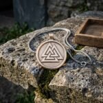 Kinbound Hand Made Bronze Tone Valknut Pendant with Raised Triple Triangle & 22 Inch Box Chain | Norse Memorial Gift | RK-1601