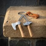 Pocketforge Hand Made Steel Viking Keyring with Miniature Bearded Axe & Valknut Hammer on Hardwood Hafts | Pocket Carry Gift | RK-1641