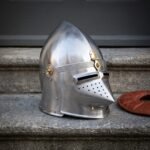 Grimbeak Hand Forged Mild Steel Pig Faced Bascinet Medieval Helmet | 18 Gauge Hounskull Visor | Brass Hinges and Knotwork Brow Band | Knight Reenactment Gift | RK-1495