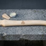 Bindwood Hand Made Hickory Axe Handle with Valknut Engraving | 19 Inch Bearded Axe Haft | Wooden Wedge and Tin of Finishing Wax Included | Norse Rehandle Gift | RK-1737