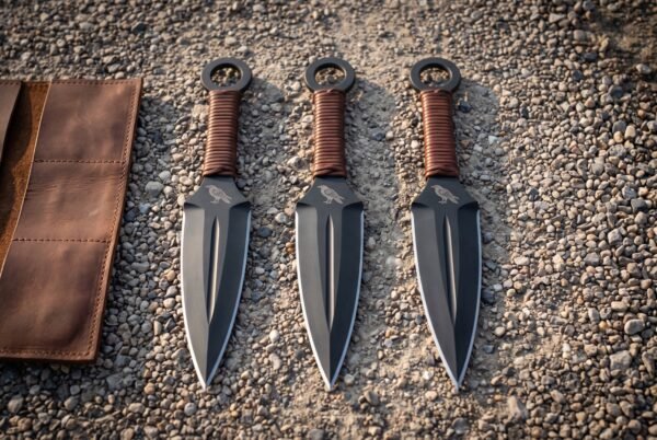 Nightraven Hand Forged 1095 Throwing Knives | Set of Three 11 Inch Blades | Black Coated Steel and Paracord Grips | Leather Roll Included | Target Gift | RK-1598