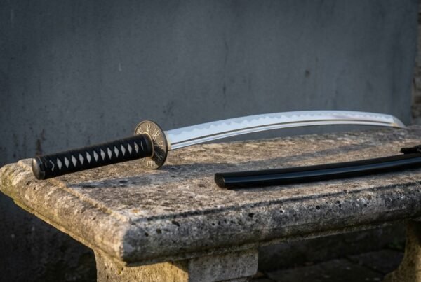 Duskwake Hand Forged 1095 Steel Katana Sword | 40 Inch Overall Length | Clay Quenched Hamon with Runic Compass Tsuba and Black Saya | Samurai Collector Gift | RK-1782