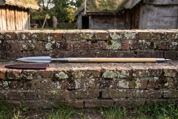 Ashgleam Hand Forged 1095 Viking Spear | 11 Inch Leaf Blade on a 76 Inch Ash Haft | Rune Engraved Socket and Leather Head Sheath | Reenactment Gift | RK-1594