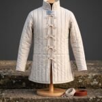 Palewarden Hand Made Linen Gambeson | Natural Undyed Cloth Over Wool | Channel Quilted Body, Tall Standing Collar and Cord Loop Lacing | Viking Gift | RK-1475