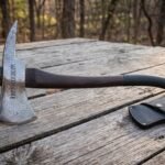 Stormbeard Hand Forged Damascus Viking Bearded Hatchet | 1095 and 15N20 Head | Rune Line Walnut Haft and Leather Mask | Camp and Bushcraft Gift | RK-1538