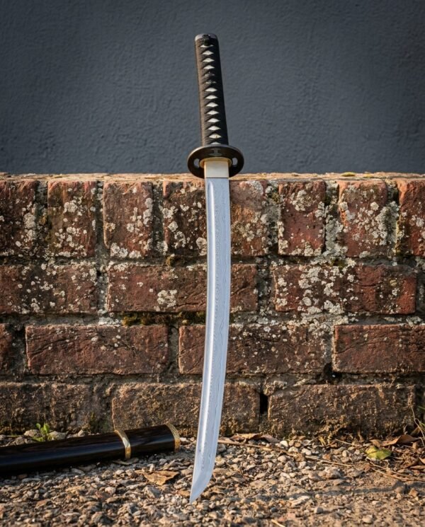 Emberfold Hand Forged Damascus Katana | 40 Inch Overall with 27 Inch Blade | Black Ito Wrapped Tsuka and Lacquered Saya | Collector Sword Gift | RK-1756