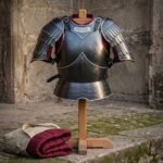 Nightplate Hand Forged Blackened Steel Cuirass with Pauldrons | 18 Gauge Mild Steel | Burgundy Wool Lining, Hooped Fauld and Rune Plaque | Norse Gift | RK-1479