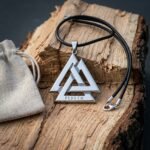 Thricebound Hand Made Polished Steel Valknut Pendant with Elder Futhark Rune Band & Black Leather Cord | Norse Gift | RK-1634
