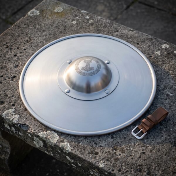 Domewarden Hand Forged 14 Gauge Steel Viking Shield Boss with Mjolnir Engraving & Riveted Flange | Norse Shield Build Gift | RK-1577