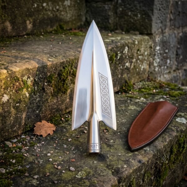 Silverleaf Hand Forged 1095 Steel Viking Spearhead with Knotwork Engraving & Runed Socket | Norse Collector Gift | RK-1463