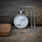 Skybridge Hand Made Silver Tone Bifrost Pendant with a Rope Twist Border & Heavy Curb Chain | Norse Necklace Gift | RK-1664