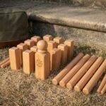 Meadowfell Hand Made Beech Kubb Viking Lawn Game Set | 21 Pieces with Vegvisir Engraved King | Waxed Canvas Bag and Leather Base | Outdoor Garden Gift | RK-1762