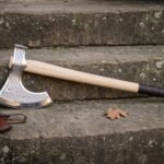 Runebeard Hand Forged 1095 Steel Bearded Viking Axe | 26 Inch Ash Haft | Etched Rune Band with Knotwork Cheeks and Leather Sheath | Norse Reenactment Gift | RK-1578