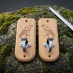 Ravenperch Hand Made Oak Sword Wall Mount Hooks | Matched Pair of Engraved Raven Plaques | Brushed Steel Hooks and Wall Fixings | Norse Display Gift | RK-1771