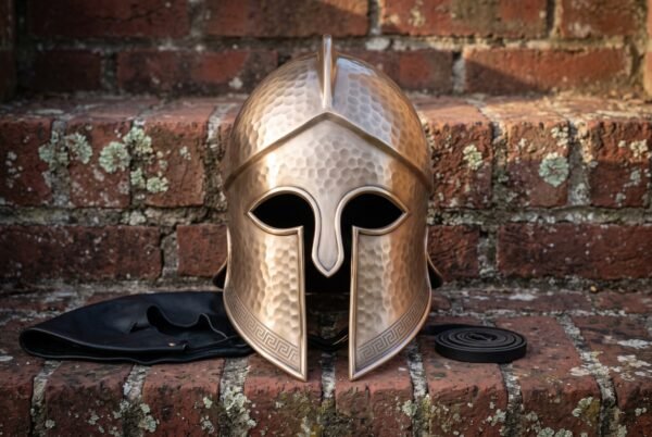 Bronzecrest Hand Forged Steel Corinthian Greek Helmet | 18 Gauge Bronze Tone Finish | Hammered Crown and Greek Key Border | Hoplite Reenactment Gift | RK-1550
