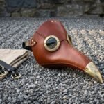 Beakshade Hand Stitched Leather Plague Doctor Mask with Brass Goggle Rims & Engraved Beak Tip | Halloween Costume Gift | RK-1552
