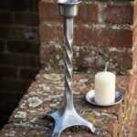 Wickthorn Hand Made Steel Viking Candle Holder with Hand Twisted Stem | 12 Inch Tall Tripod Base | Valknut Engraved Foot and Brushed Finish | Norse Table Gift | RK-1719