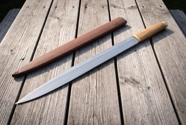 Runescar Hand Forged 1095 Viking Seax | 15 Inch Blade with Elder Futhark Rune Line & Olive Wood Handle | Leather Sheath | Norse Gift | RK-1596