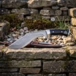 Sablecurve Hand Forged Damascus Kukri Knife | 16 Inch Overall | Black Scales and Steel Bolster with Engraved Valknut Butt Cap, Leather Belt Sheath and Two Companion Blades | Outdoor Gift | RK-2115