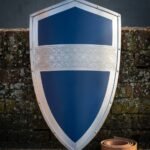 Cobaltward Hand Made Steel Heater Shield | 30 Inch Height | Blue Painted Face and Riveted Polished Border with Engraved Celtic Knot Band | Reenactment Gift | RK-1901