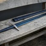 Bluewake Hand Forged 1095 Steel Arming Sword | 38 Inch Overall | Blued Fullered Blade with Wheel Pommel and Black Leather Scabbard | Knightly Gift | RK-1842