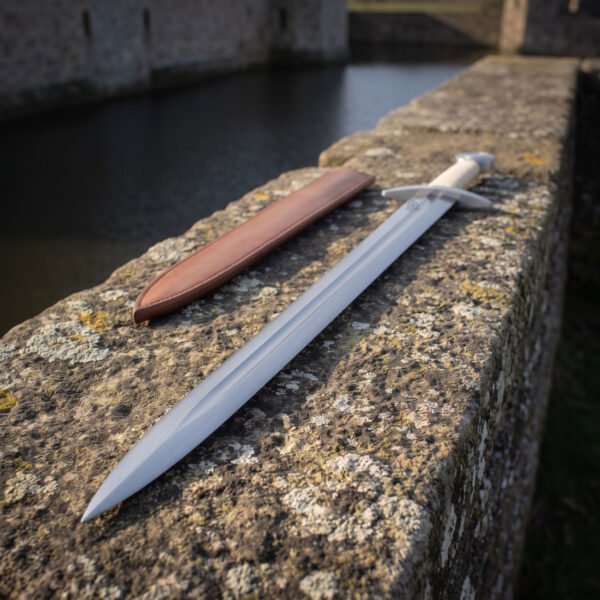Flaxwhorl Hand Forged 1095 Carbon Steel Celtic Arming Sword | 31 Inch Overall | Cord Wrapped Grip and Tan Leather Scabbard | Norse Reenactment Gift | RK-2033