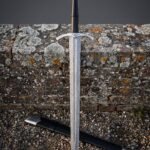 Crownweave Hand Forged Damascus Longsword | 45 Inch Overall Length | Faceted Crown Pommel with Knotwork Cut Crossguard and Black Scabbard | Medieval Collector Gift | RK-1919