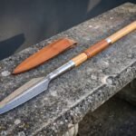 Serpentcast Hand Forged Damascus Spear | 74 Inch Overall with 12 Inch Head | Ash Haft, Leather Grip Wrap and Brown Leather Head Sheath | Norse Reenactment Gift | RK-1976