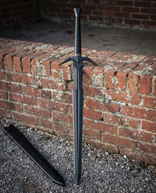 Gloomridge Hand Forged 1095 Steel Black Broadsword | 38 Inch Overall with 28 Inch Diamond Section Blade | Swept Guard, Ribbed Grip and Fitted Black Scabbard | Warrior Gift | RK-1959