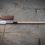 Runeleaf Hand Forged Elder Futhark Spear | 72 Inch Overall with 11 Inch Head | Ash Haft, Red Leather Grip and Brown Leather Head Sheath | Norse Reenactment Gift | RK-1981