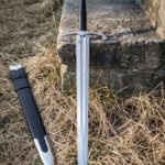 Silverthorn Hand Forged Elven Style Fantasy Sword | Etched Vine Scrollwork Blade | Fluted Crown Pommel with Black Leather Grip and Steel Mounted Scabbard | Fantasy Collector Gift | RK-2013