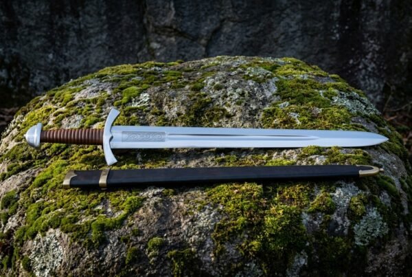Vinehewn Hand Forged 1095 Steel Engraved Viking Sword | 36 Inch Overall | Brass Fitted Scabbard and Cord Wrapped Grip | Norse Collector Gift | RK-1858