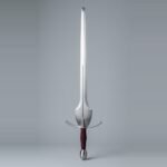 Brimhalt Hand Forged 51CrV4 Spring Steel Feder with Shield Schilt & Narrow Lower Fuller | About 50 Inches Overall | Burgundy Cord Grip and Blunt Blade | Fencing Gift | RK-3023