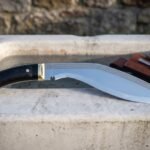 Inkbraid Hand Forged Full Tang Kukri with Buffalo Horn Handle & Etched Knotwork Spine | About 16 Inches Overall | Brass Fittings and Leather Sheath | Norse Camp Gift | RK-2203